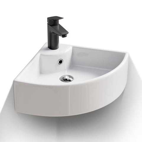HOROW F08R-T4633W Eckiges Waschbecken 32×32 cm – Kleines Wand- & Aufsatzwaschbecken mit Hahnloch, Dünner Rand