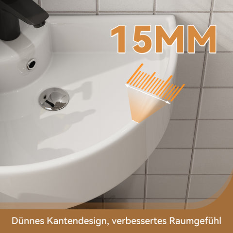 HOROW F08R-T4633W Eckiges Waschbecken 32×32 cm – Kleines Wand- & Aufsatzwaschbecken mit Hahnloch, Dünner Rand