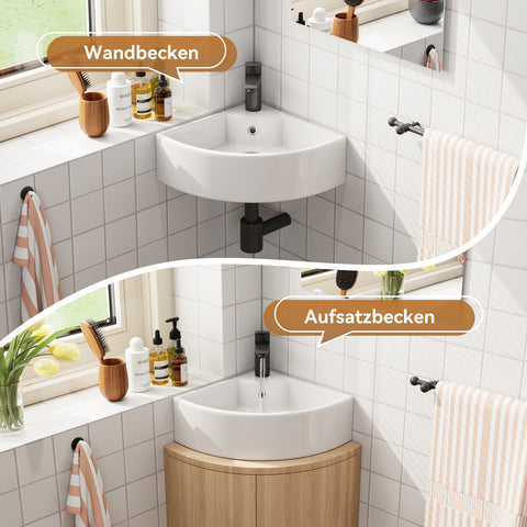 HOROW F08R-T4633W Eckiges Waschbecken 32×32 cm – Kleines Wand- & Aufsatzwaschbecken mit Hahnloch, Dünner Rand