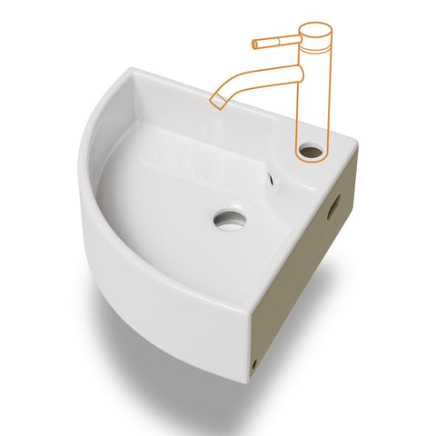 HOROW F08R-T4633W Eckiges Waschbecken 32×32 cm – Kleines Wand- & Aufsatzwaschbecken mit Hahnloch, Dünner Rand