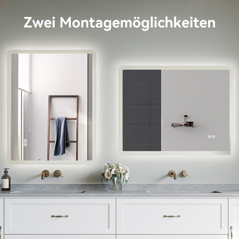 HOROW M7090S | Badezimmer Wandspiegel LED mit Beleuchtung | Dimmbar | Entfoggend | Touch-Schalter | 70x90 cm