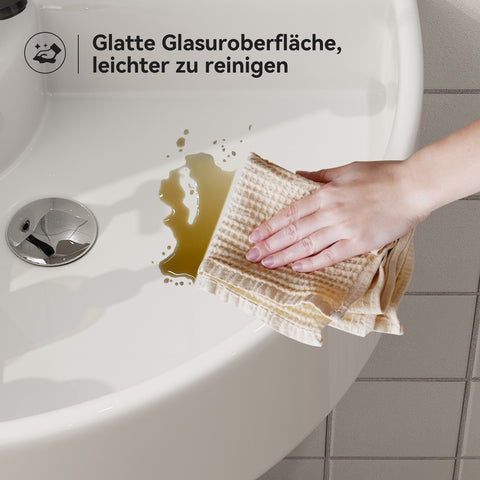 HOROW F08R-T4633W Eckiges Waschbecken 32×32 cm – Kleines Wand- & Aufsatzwaschbecken mit Hahnloch, Dünner Rand