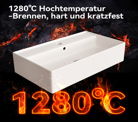 HOROW F08R-S5531W Rechteckiges Waschbecken mit dünnem Rand – Aufsatz- oder Hängewaschbecken mit Hahnloch