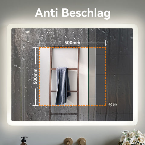 HOROW M7090S | Badezimmer Wandspiegel LED mit Beleuchtung | Dimmbar | Entfoggend | Touch-Schalter | 70x90 cm
