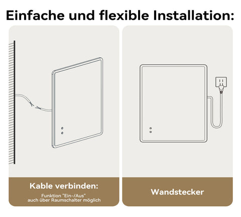 HOROW M7090S | Badezimmer Wandspiegel LED mit Beleuchtung | Dimmbar | Entfoggend | Touch-Schalter | 70x90 cm
