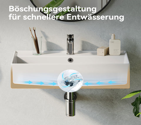 HOROW F08R-S5531W Rechteckiges Waschbecken mit dünnem Rand – Aufsatz- oder Hängewaschbecken mit Hahnloch