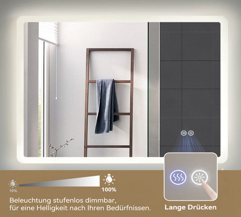 HOROW M7090S | Badezimmer Wandspiegel LED mit Beleuchtung | Dimmbar | Entfoggend | Touch-Schalter | 70x90 cm