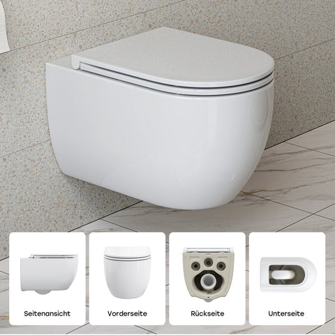 HOROW UG16R Spülrandloses Wand-WC mit Soft-Close-Deckel, 54×36×35,5 cm