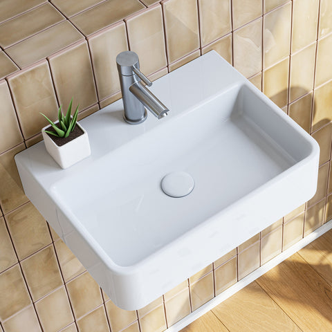HOROW F08R-S3826W Waschbecken aus Keramik in Weiß, 38×26 cm rechteckig,Ohne Überlauf, Mit Hahnloch