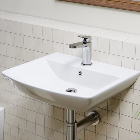HOROW F08R-S4842W Waschbecken aus Keramik– Weißes Aufsatzwaschbecken mit Überlauf & 1 Hahnloch, 48×42 cm