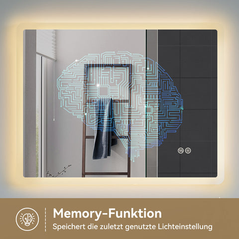 HOROW M7090S | Badezimmer Wandspiegel LED mit Beleuchtung | Dimmbar | Entfoggend | Touch-Schalter | 70x90 cm