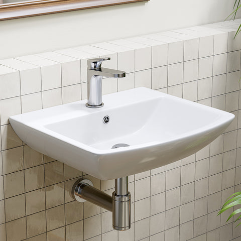 HOROW F08R-S4842W Waschbecken aus Keramik– Weißes Aufsatzwaschbecken mit Überlauf & 1 Hahnloch, 48×42 cm