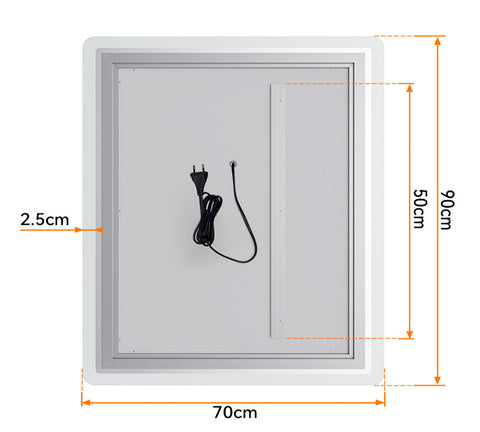 HOROW M7090S | Badezimmer Wandspiegel LED mit Beleuchtung | Dimmbar | Entfoggend | Touch-Schalter | 70x90 cm