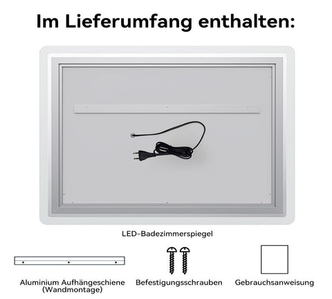 HOROW M7090S | Badezimmer Wandspiegel LED mit Beleuchtung | Dimmbar | Entfoggend | Touch-Schalter | 70x90 cm