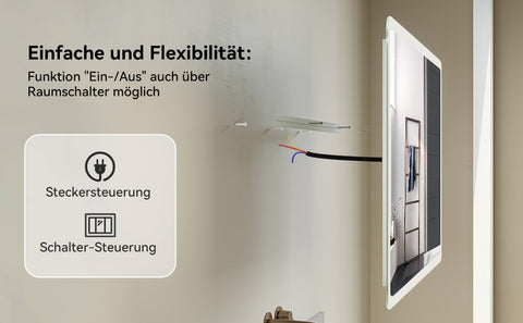 HOROW M7090S | Badezimmer Wandspiegel LED mit Beleuchtung | Dimmbar | Entfoggend | Touch-Schalter | 70x90 cm
