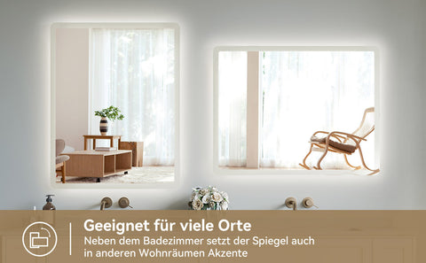 HOROW M7090S | Badezimmer Wandspiegel LED mit Beleuchtung | Dimmbar | Entfoggend | Touch-Schalter | 70x90 cm