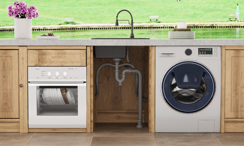 HOROW A09S-S5745B Granitspüle Schwarz 57×45 cm – Einbauspüle mit Siphon & Überlauf, reversibel, 1 Becken