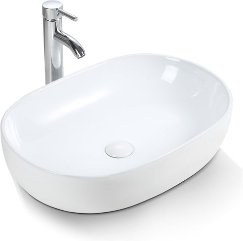 HOROW UR5941W Aufsatzwaschbecken Oval Weiß Keramik mit Lotus-Effekt