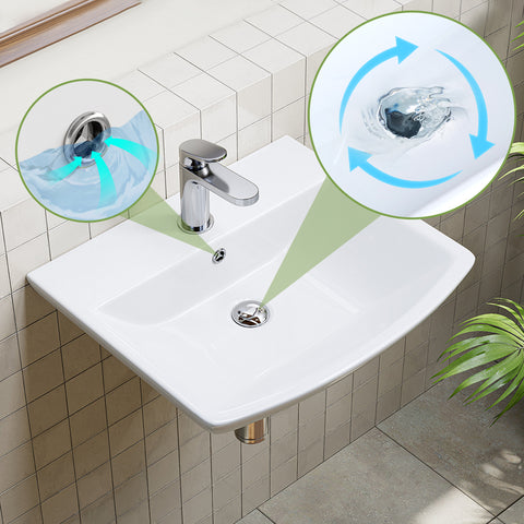 HOROW F08R-S4842W Waschbecken aus Keramik– Weißes Aufsatzwaschbecken mit Überlauf & 1 Hahnloch, 48×42 cm
