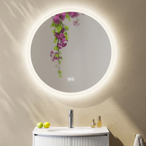 HOROW M80R LED Spiegel Rund 80 cm – Dimmbar, 3 Lichtfarben, Antibeschlag, IP44, Rahmenlos