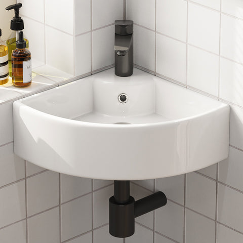 HOROW F08R-T4633W Eckiges Waschbecken 32×32 cm – Kleines Wand- & Aufsatzwaschbecken mit Hahnloch, Dünner Rand