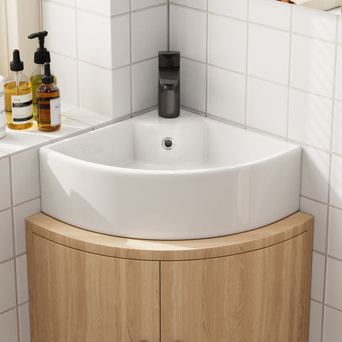HOROW F08R-T4633W Eckiges Waschbecken 32×32 cm – Kleines Wand- & Aufsatzwaschbecken mit Hahnloch, Dünner Rand