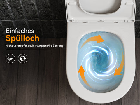 HOROW W384 Wand-WC spülrandlos, Hänge-Toilette mit 360° Superspin-Spülung
