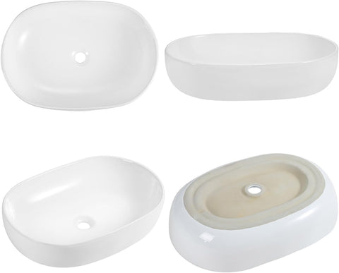 HOROW UR5941W Aufsatzwaschbecken Oval Weiß Keramik mit Lotus-Effekt