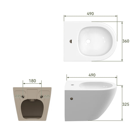 HOROW UB02R Wand-Bidet spülrandlos Moderne WC-Dusche 49×36×32,5 cm