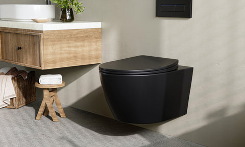 HOROW UG09R-B Wand-WC spülrandlos | WC Sitz mit Absenkautomatik | Superspin Spülung | schwarz | Geräuscharmes Spülen | Keramik