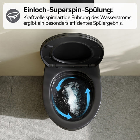 HOROW UG09R-B Wand-WC spülrandlos | WC Sitz mit Absenkautomatik | Superspin Spülung | schwarz | Geräuscharmes Spülen | Keramik