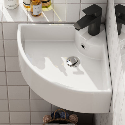 HOROW F08R-T4633W Eckiges Waschbecken 32×32 cm – Kleines Wand- & Aufsatzwaschbecken mit Hahnloch, Dünner Rand
