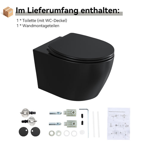 HOROW UG09R-B Wand-WC spülrandlos | WC Sitz mit Absenkautomatik | Superspin Spülung | schwarz | Geräuscharmes Spülen | Keramik