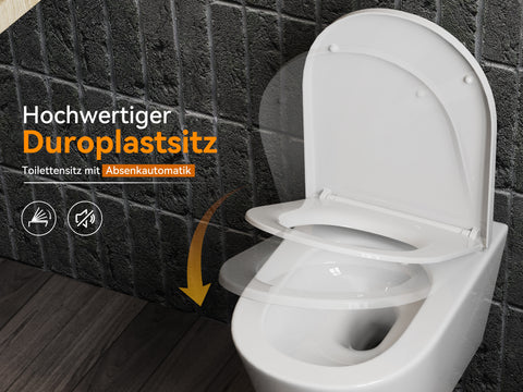HOROW W384 Wand-WC spülrandlos, Hänge-Toilette mit 360° Superspin-Spülung