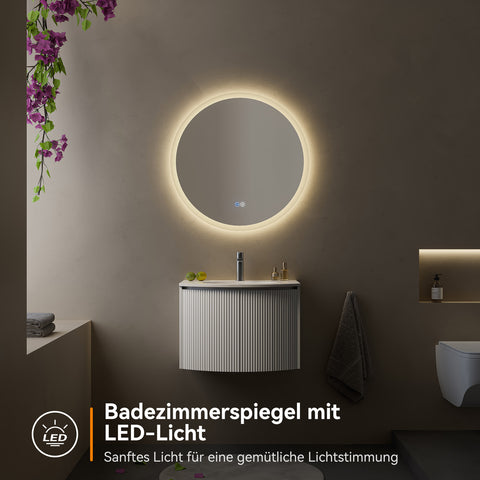 HOROW M80R LED Spiegel Rund 80 cm – Dimmbar, 3 Lichtfarben, Antibeschlag, IP44, Rahmenlos