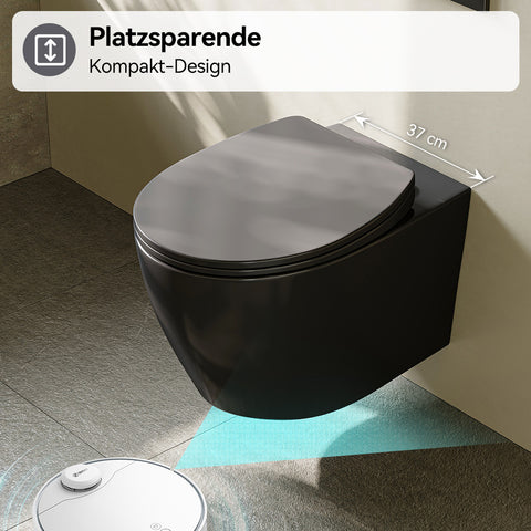 HOROW UG09R-B Wand-WC spülrandlos | WC Sitz mit Absenkautomatik | Superspin Spülung | schwarz | Geräuscharmes Spülen | Keramik