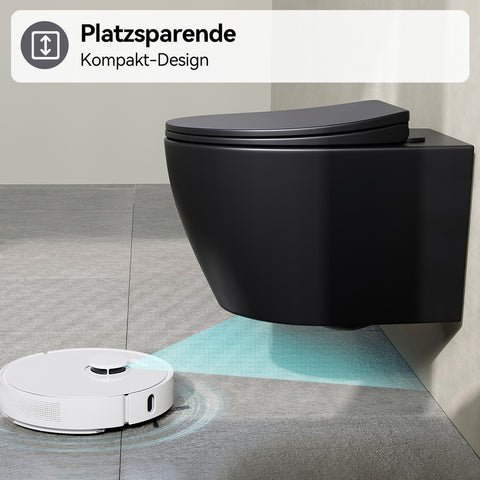 HOROW UG09R-B Wand-WC spülrandlos | WC Sitz mit Absenkautomatik | Superspin Spülung | schwarz | Geräuscharmes Spülen | Keramik