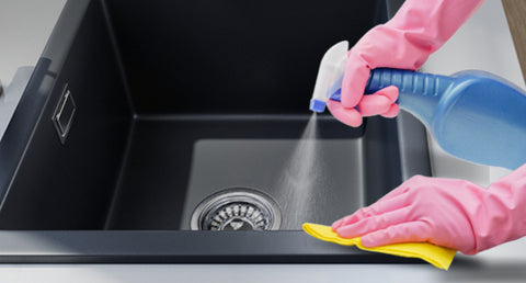 HOROW A02R-S4540B Granit Spüle Schwarz– Einbauspüle mit Siphon & Ablauf, Quarz-Komposit, ohne Wasserhahn, 45×40 cm