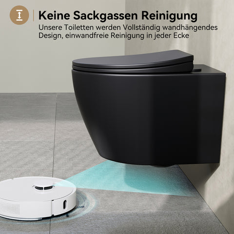 HOROW UG09R-B Wand-WC spülrandlos | WC Sitz mit Absenkautomatik | Superspin Spülung | schwarz | Geräuscharmes Spülen | Keramik