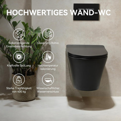 HOROW UG08R-B Wand-WC Mattschwarz mit Softclose-Sitz
