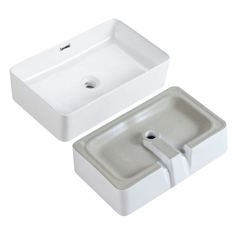 HOROW F09R-S5535W1 Waschbecken aus Keramik für Gäste-WC – Weiß, m it dünnem Rand, Überlauf & Pop-up-Ventil
