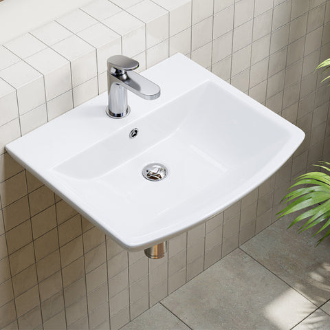 HOROW F08R-S4842W Waschbecken aus Keramik– Weißes Aufsatzwaschbecken mit Überlauf & 1 Hahnloch, 48×42 cm