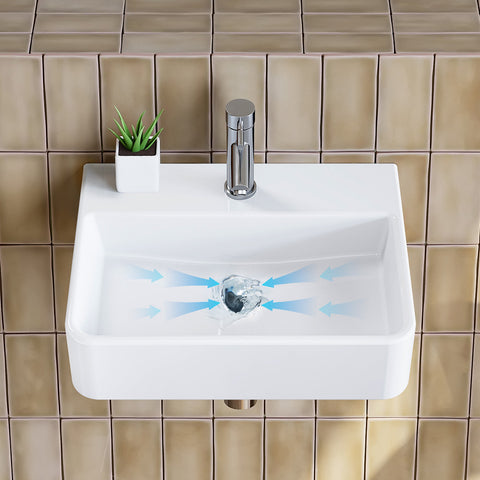 HOROW F08R-S3826W Waschbecken aus Keramik in Weiß, 38×26 cm rechteckig,Ohne Überlauf, Mit Hahnloch