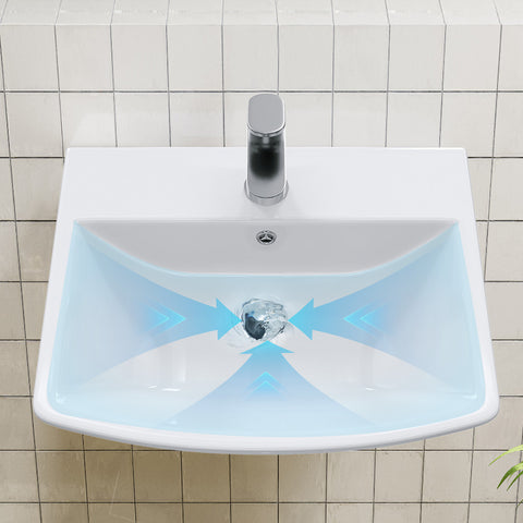 HOROW F08R-S4842W Waschbecken aus Keramik– Weißes Aufsatzwaschbecken mit Überlauf & 1 Hahnloch, 48×42 cm