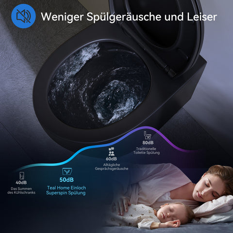 HOROW UG09R-B Wand-WC spülrandlos | WC Sitz mit Absenkautomatik | Superspin Spülung | schwarz | Geräuscharmes Spülen | Keramik