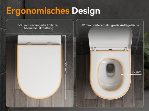 HOROW W384 Wand-WC spülrandlos, Hänge-Toilette mit 360° Superspin-Spülung