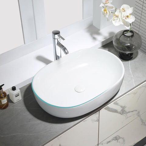 HOROW UR5941W Aufsatzwaschbecken Oval Weiß Keramik mit Lotus-Effekt