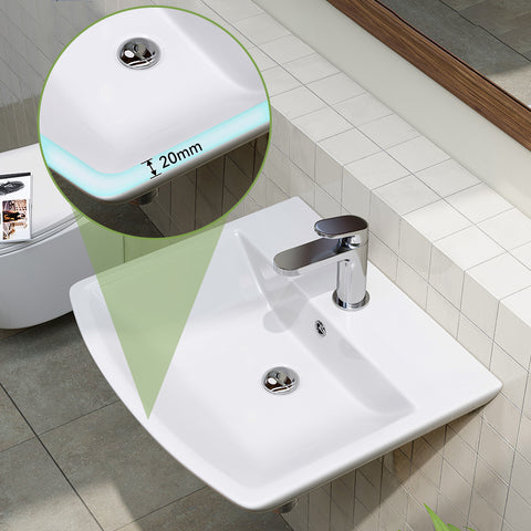 HOROW F08R-S4842W Waschbecken aus Keramik– Weißes Aufsatzwaschbecken mit Überlauf & 1 Hahnloch, 48×42 cm