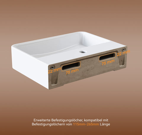 HOROW F08R-S3826W Waschbecken aus Keramik in Weiß, 38×26 cm rechteckig,Ohne Überlauf, Mit Hahnloch