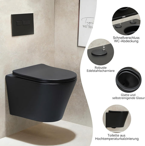 HOROW UG08R-B Wand-WC Mattschwarz mit Softclose-Sitz
